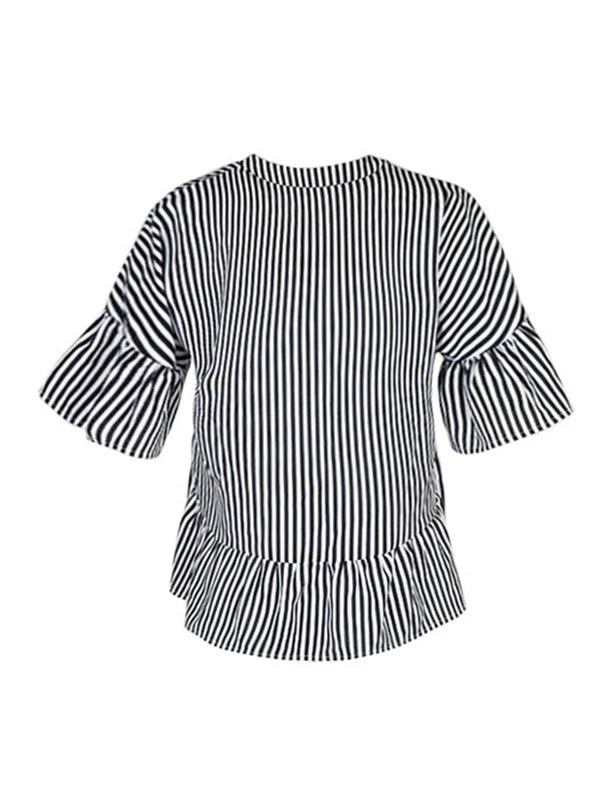 Elodie Gestreifte Stufen-Bluse mit V-Ausschnitt